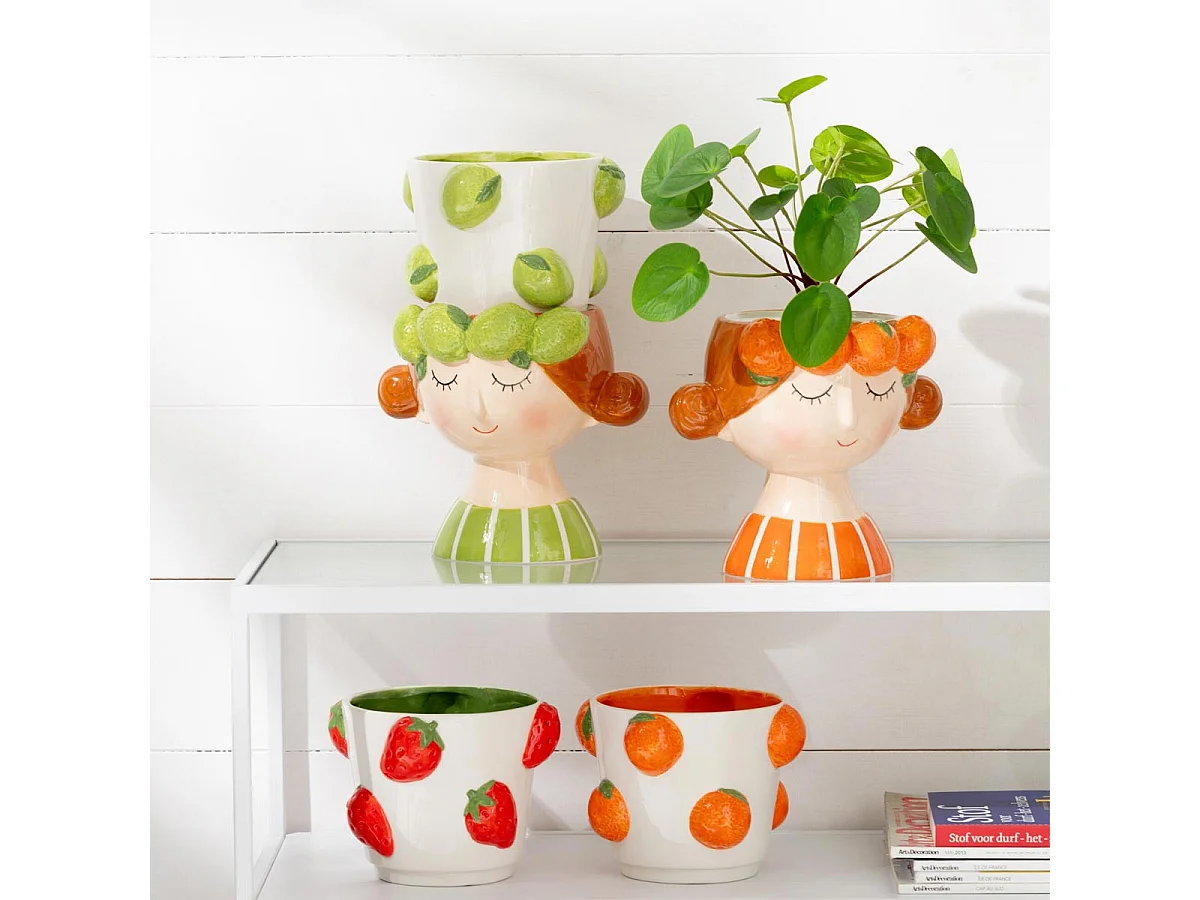 Cache-Pot en 2 Parties "Fille Orange" 30cm Multicolore