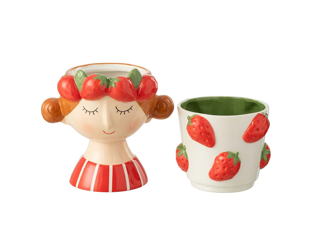 Cache-Pot en 2 Parties "Fille Fraise" 30cm Multicolore