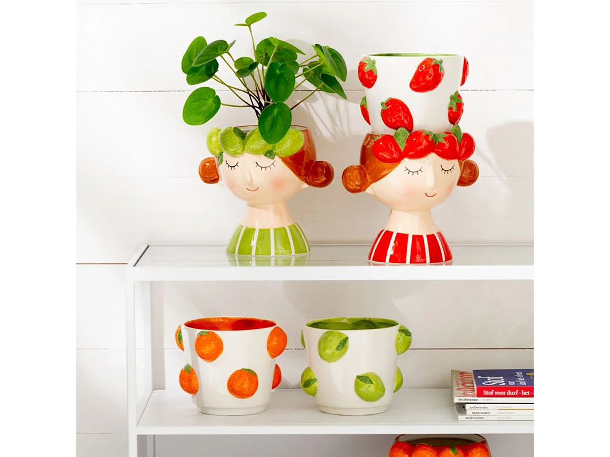 Cache-Pot en 2 Parties "Fille Fraise" 30cm Multicolore