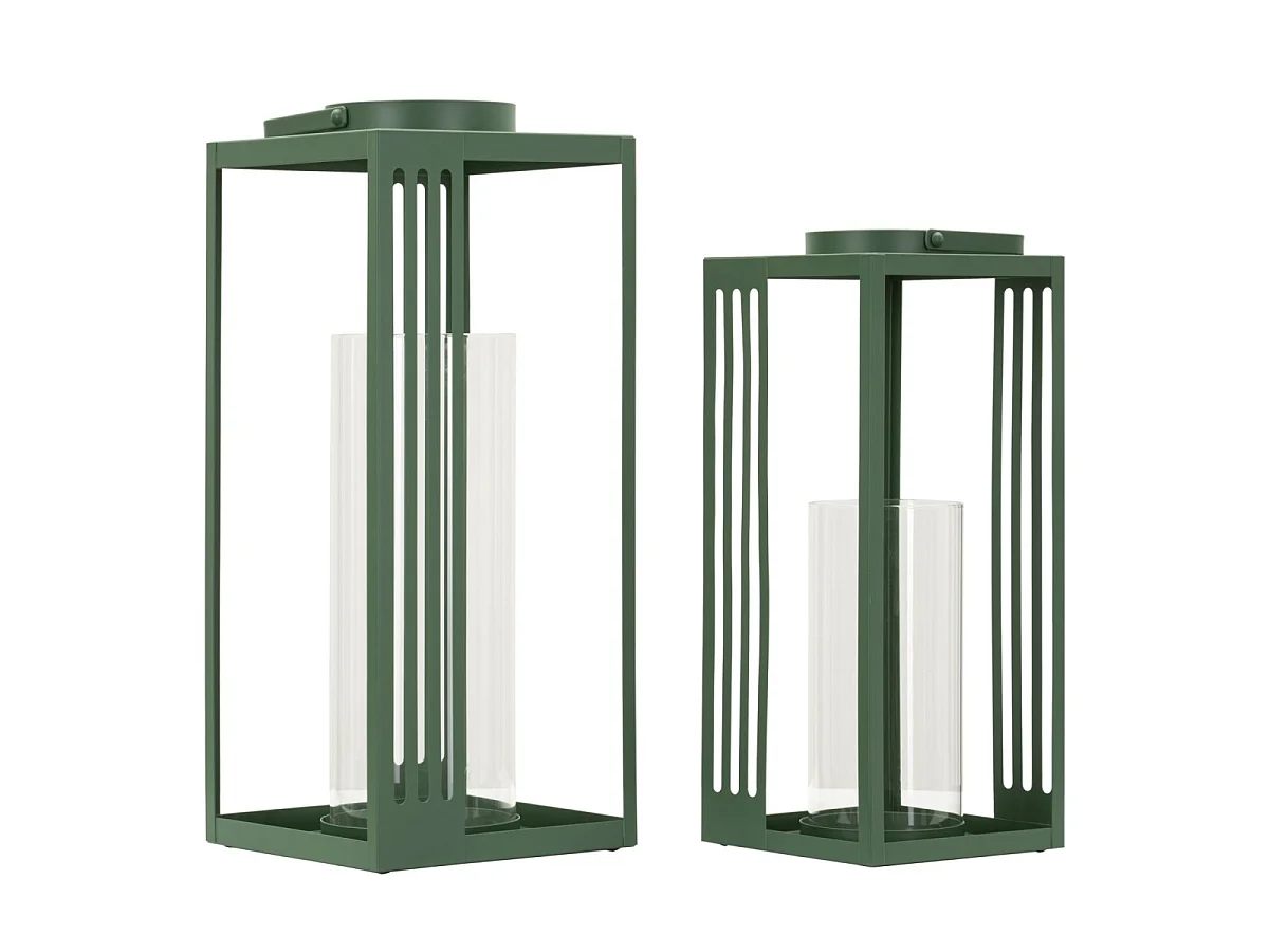 Lot de 2 Lanternes en Métal "Linee" 43cm Vert