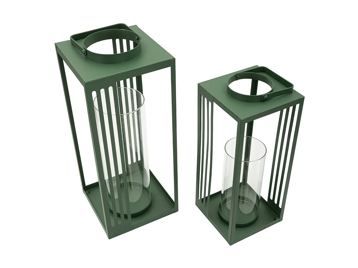 Lot de 2 Lanternes en Métal "Linee" 43cm Vert