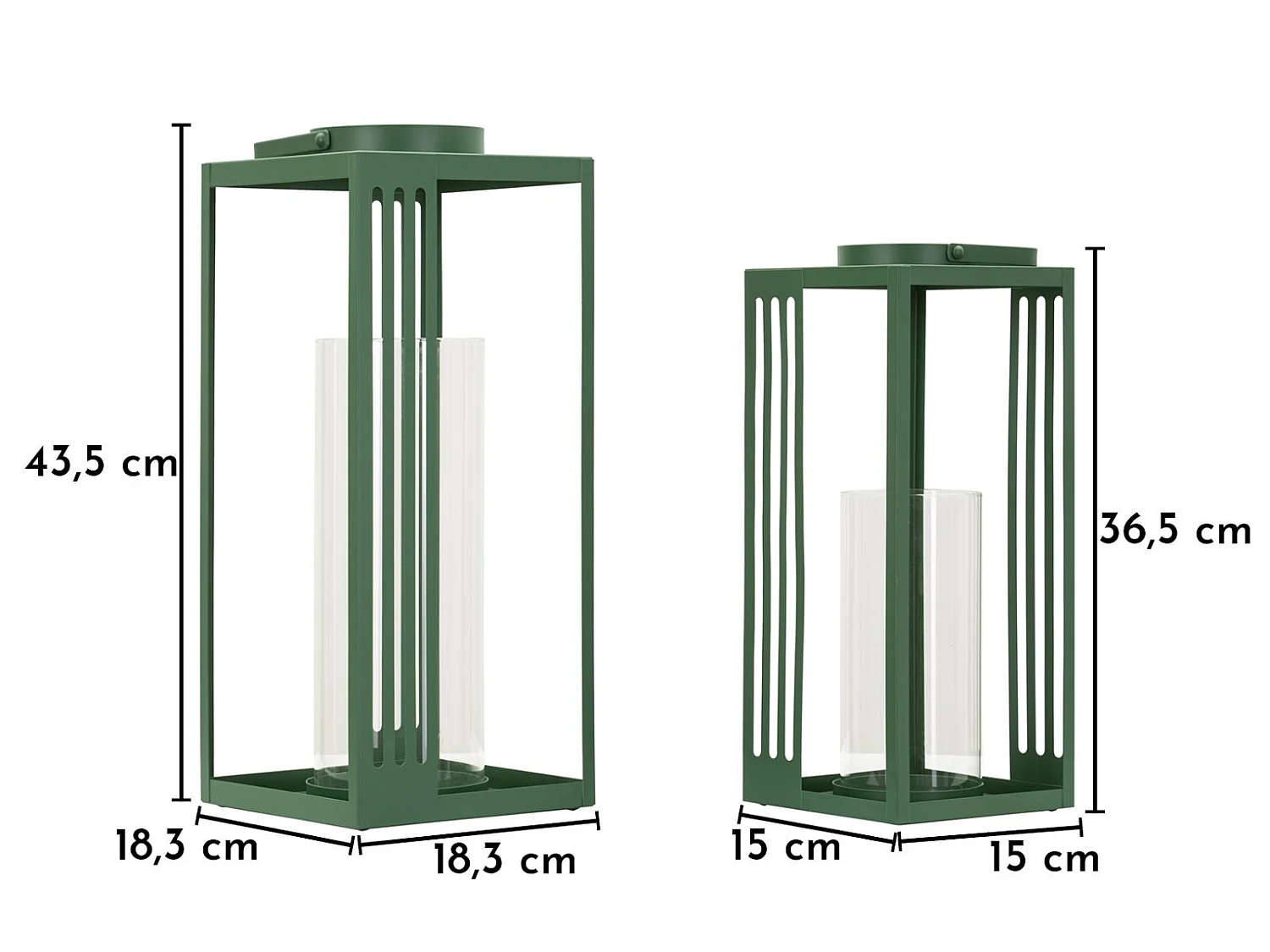 Lot de 2 Lanternes en Métal "Linee" 43cm Vert
