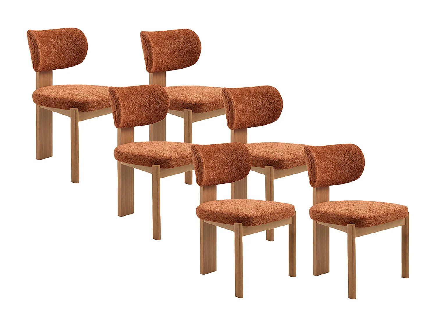 Lot de 6 chaises en tissu bouclette et bois d’hévéa - Terracotta - WILANA