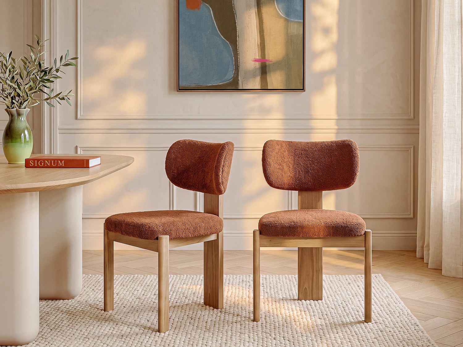 6er-Set Stühle aus Bouclé-Stoff und Kautschukholz - Terracotta WILANA