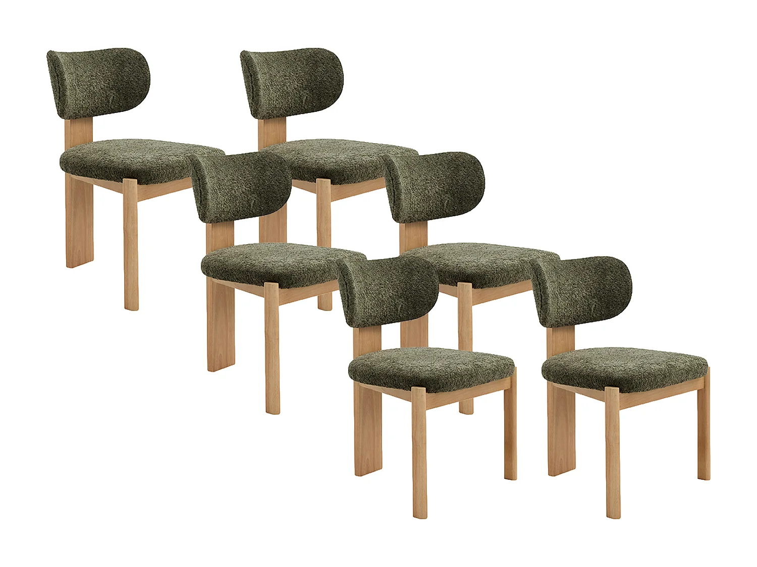 Lot de 6 chaises en tissu bouclette et bois d’hévéa - Kaki - WILANA