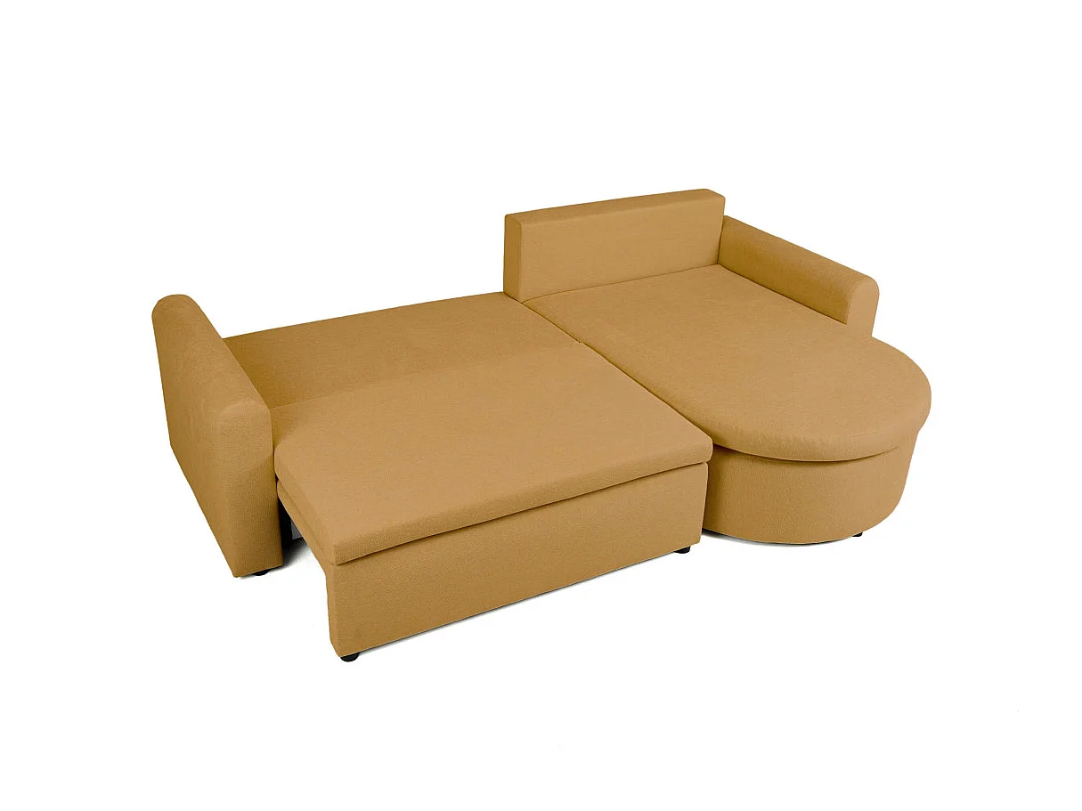 Canapé d'angle convertible 4 places avec coffre en tissu jaune VERA