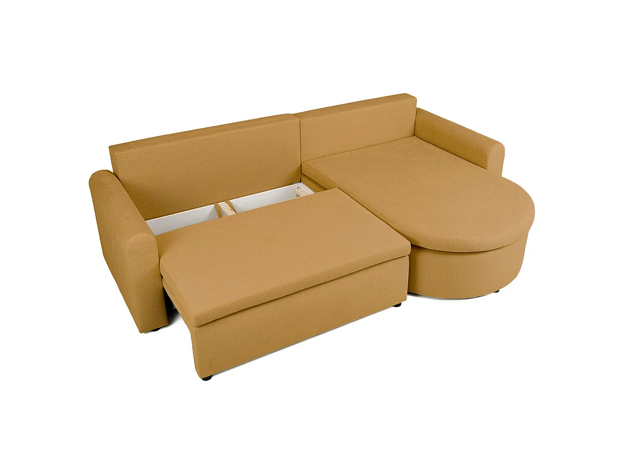 Canapé d'angle convertible 4 places avec coffre en tissu jaune VERA