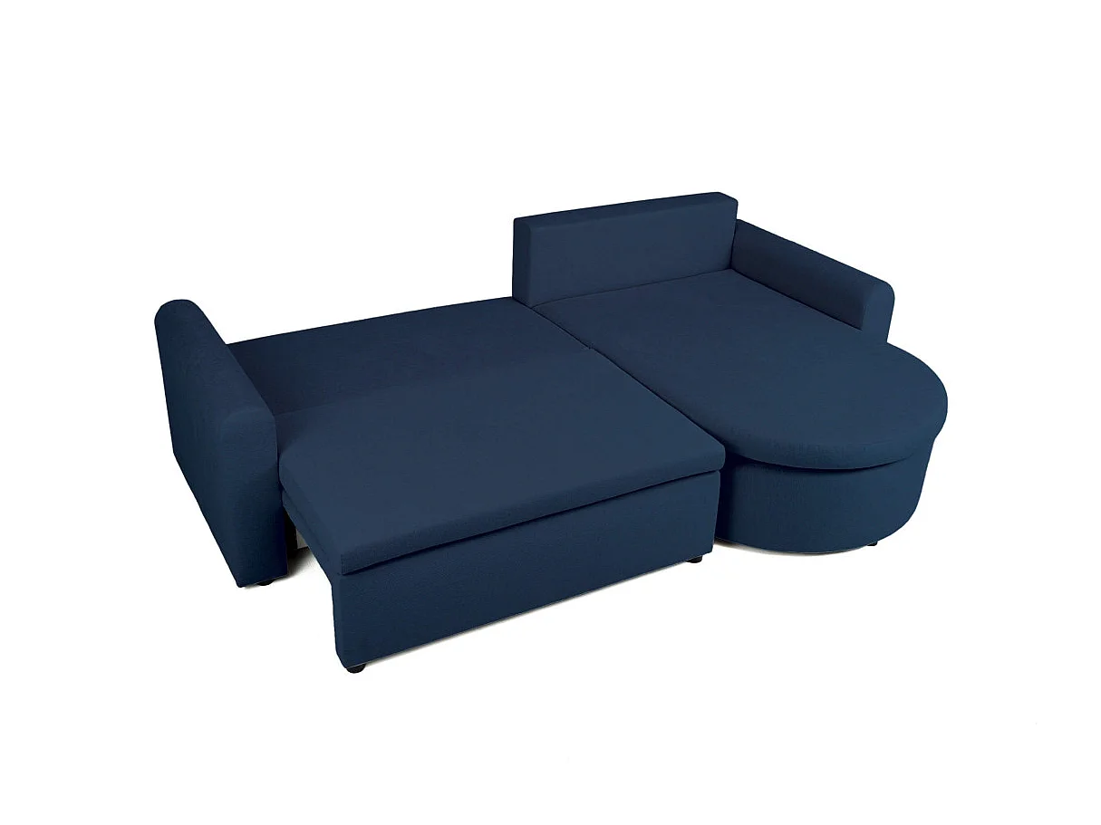 Canapé d'angle convertible 4 places avec coffre en tissu bleu VERA