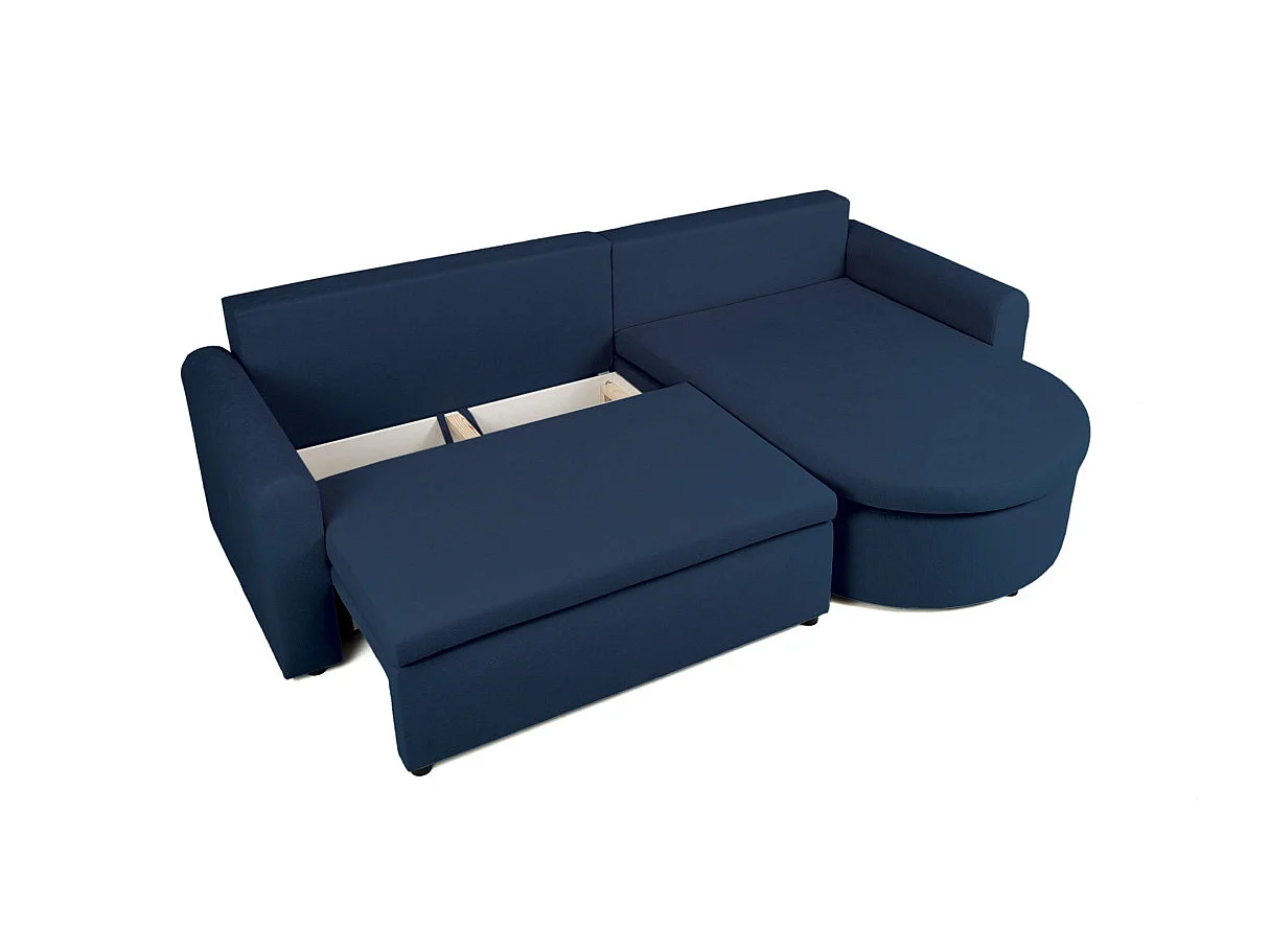 Canapé d'angle convertible 4 places avec coffre en tissu bleu VERA