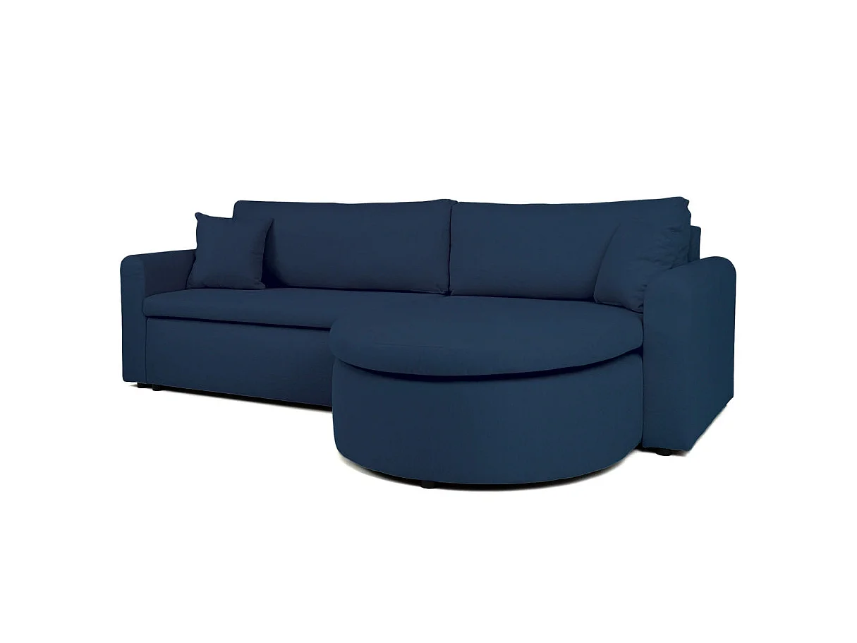 Canapé d'angle convertible 4 places avec coffre en tissu bleu VERA
