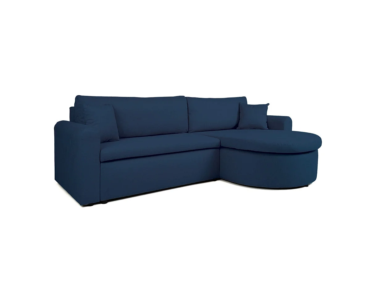 Canapé d'angle convertible 4 places avec coffre en tissu bleu VERA