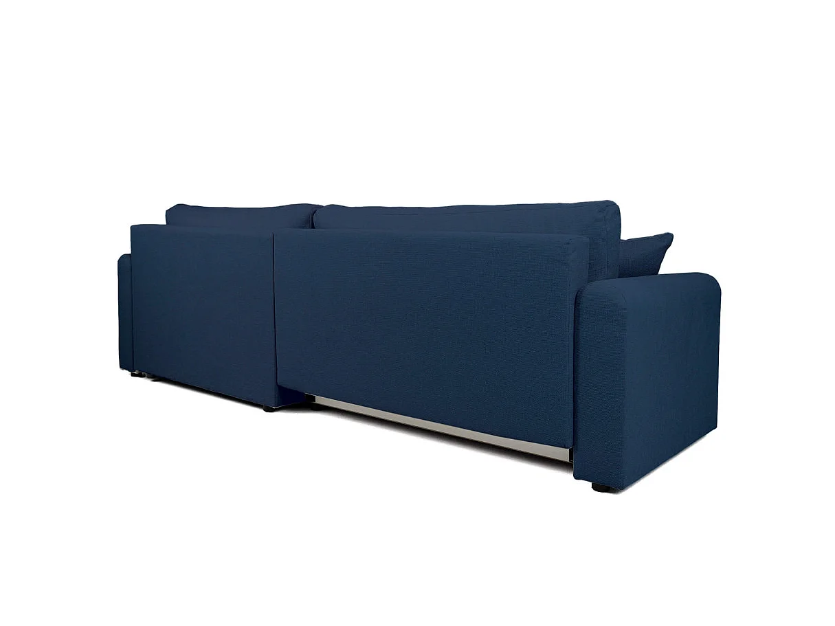 Canapé d'angle convertible 4 places avec coffre en tissu bleu VERA