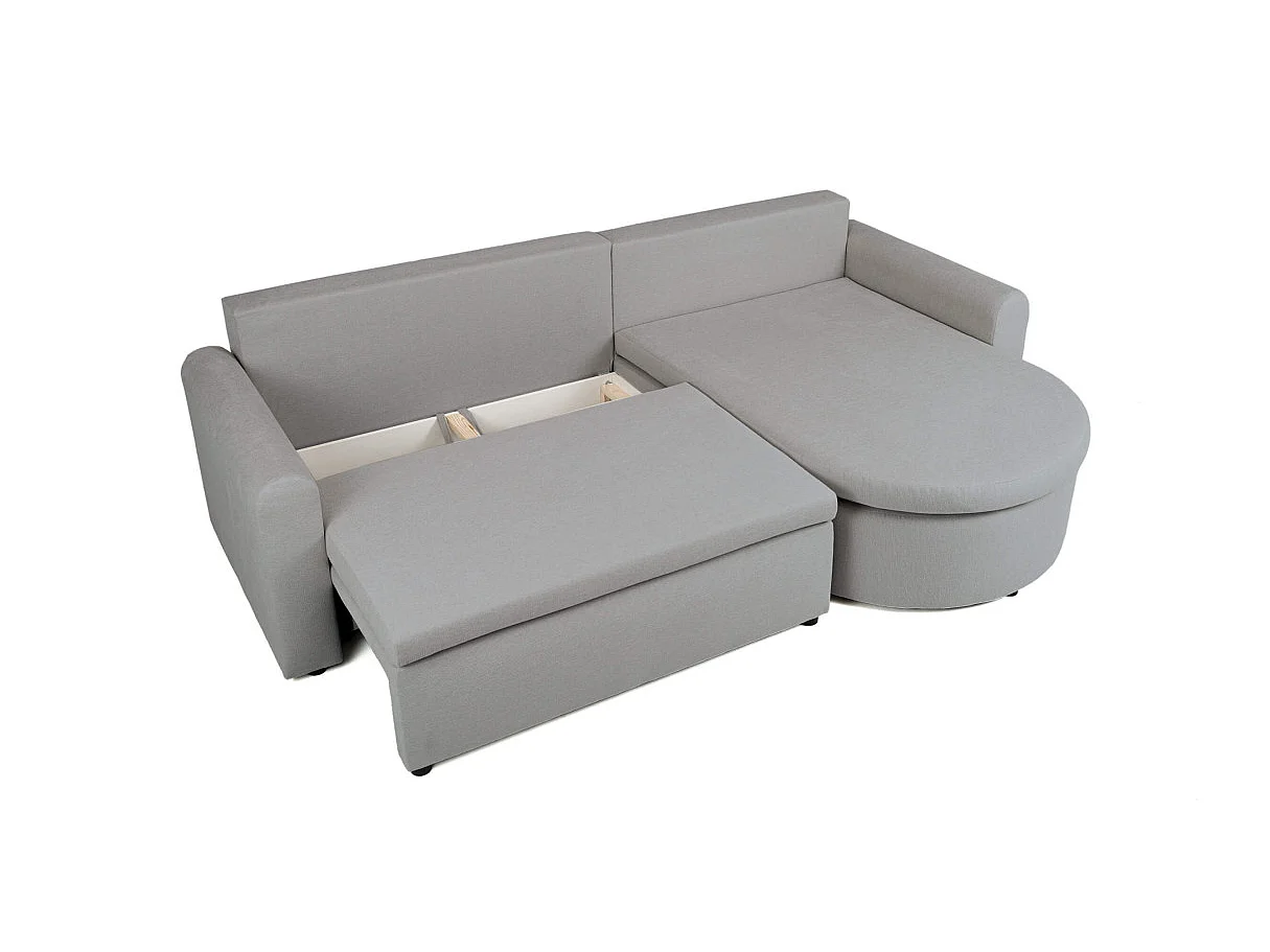 Canapé d'angle convertible 4 places avec coffre en tissu gris VERA