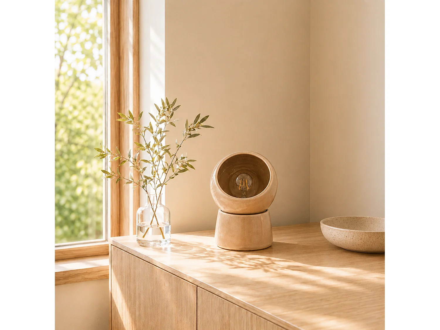Lampe à poser en céramique beige - Halo
