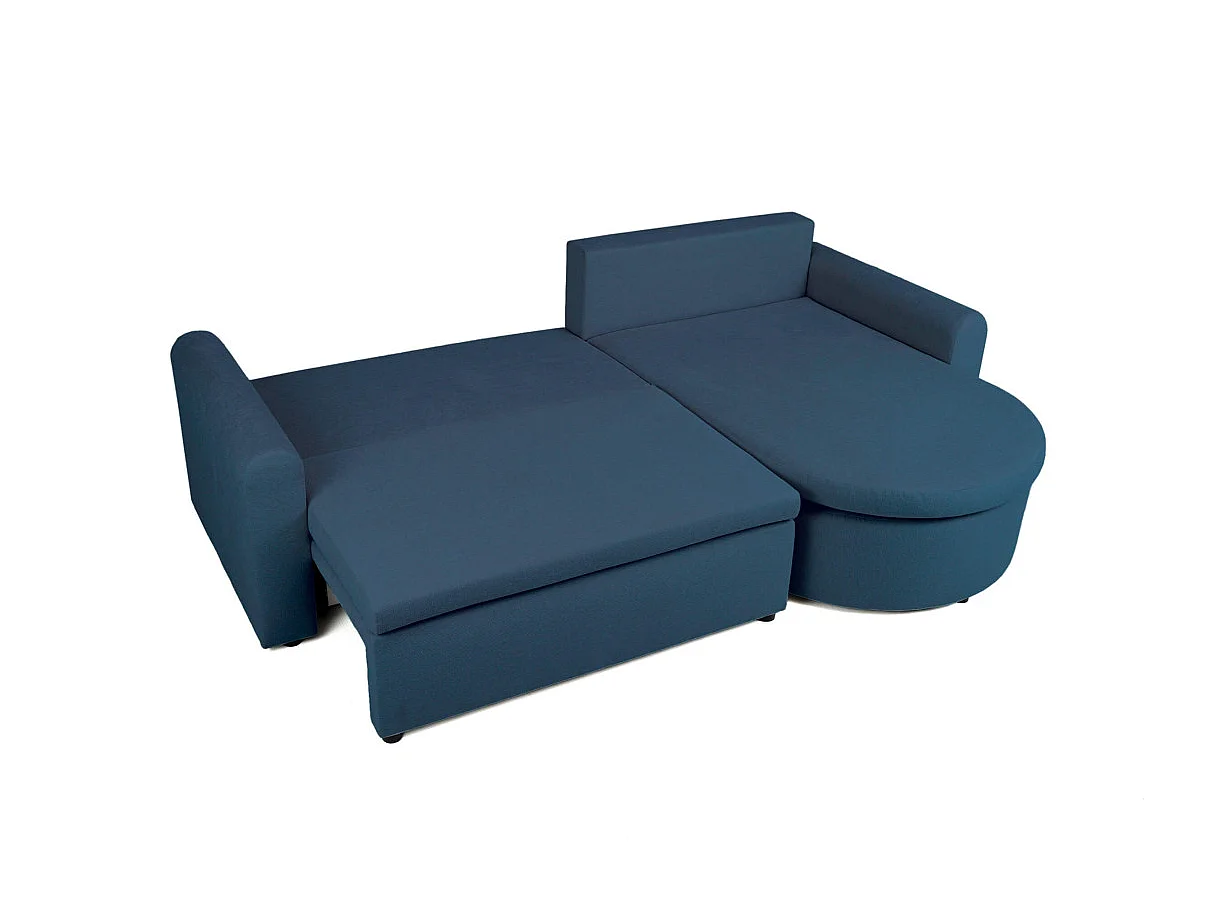 Canapé d'angle convertible 4 places avec coffre en tissu bleu VERA
