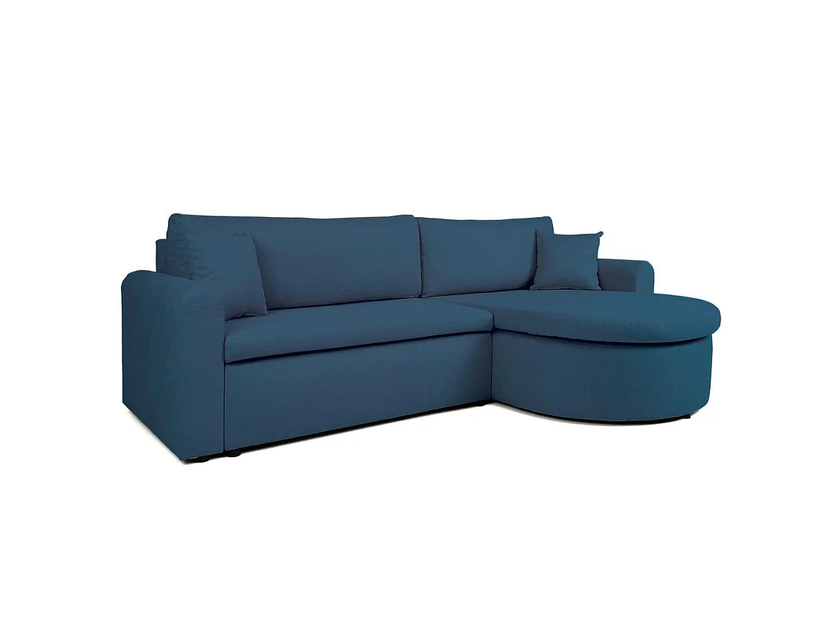 Canapé d'angle convertible 4 places avec coffre en tissu bleu VERA