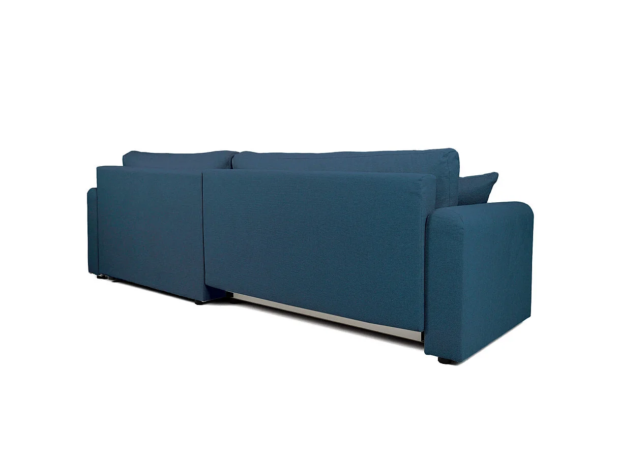 Canapé d'angle convertible 4 places avec coffre en tissu bleu VERA