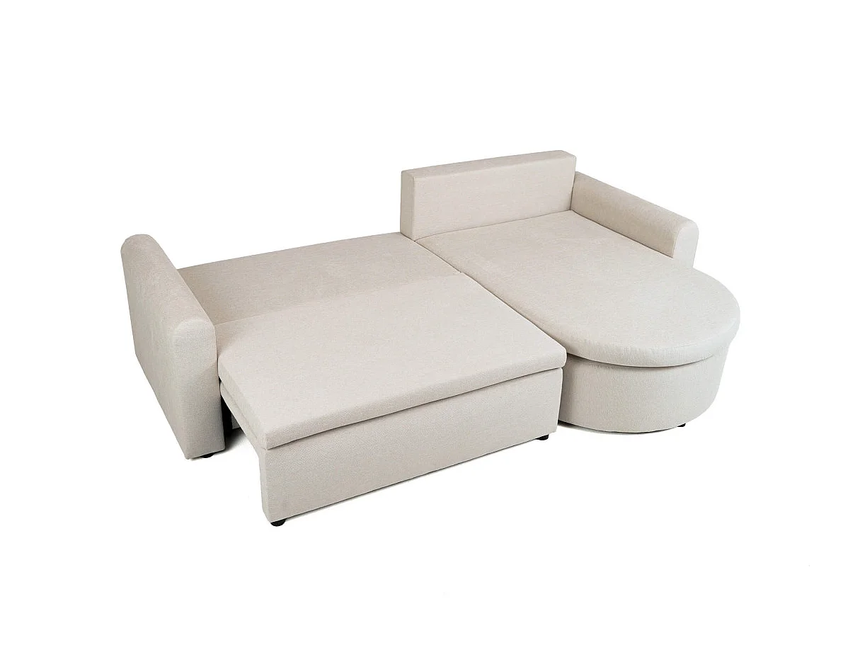 Canapé d'angle convertible 4 places avec coffre en tissu beige VERA