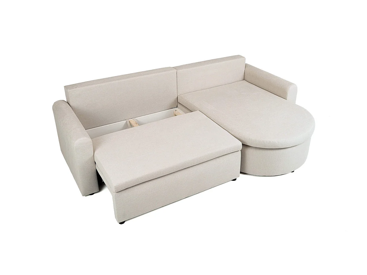 Canapé d'angle convertible 4 places avec coffre en tissu beige VERA