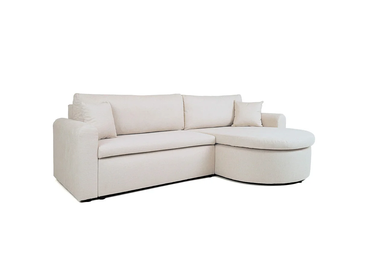 Canapé d'angle convertible 4 places avec coffre en tissu beige VERA