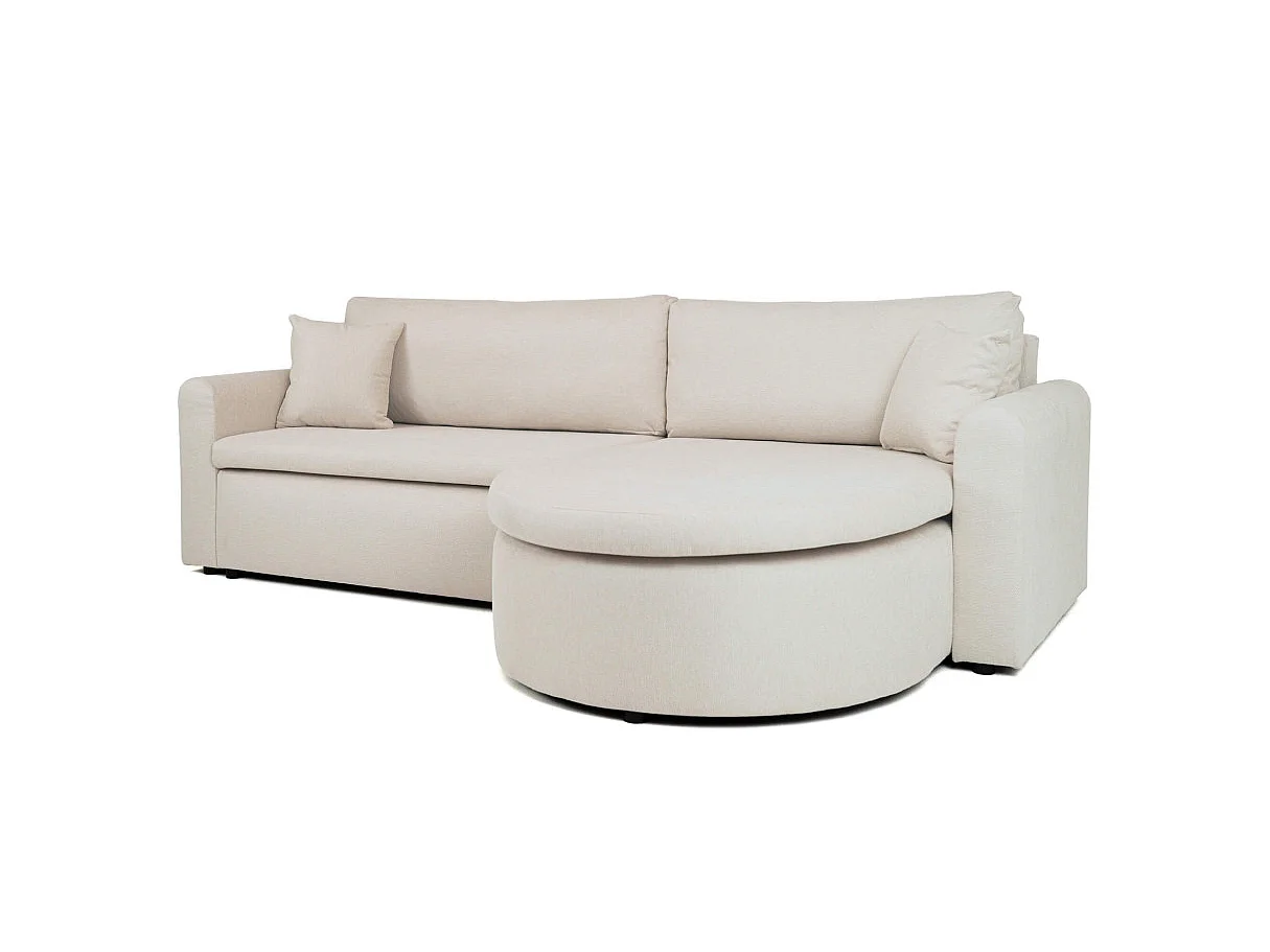 Canapé d'angle convertible 4 places avec coffre en tissu beige VERA