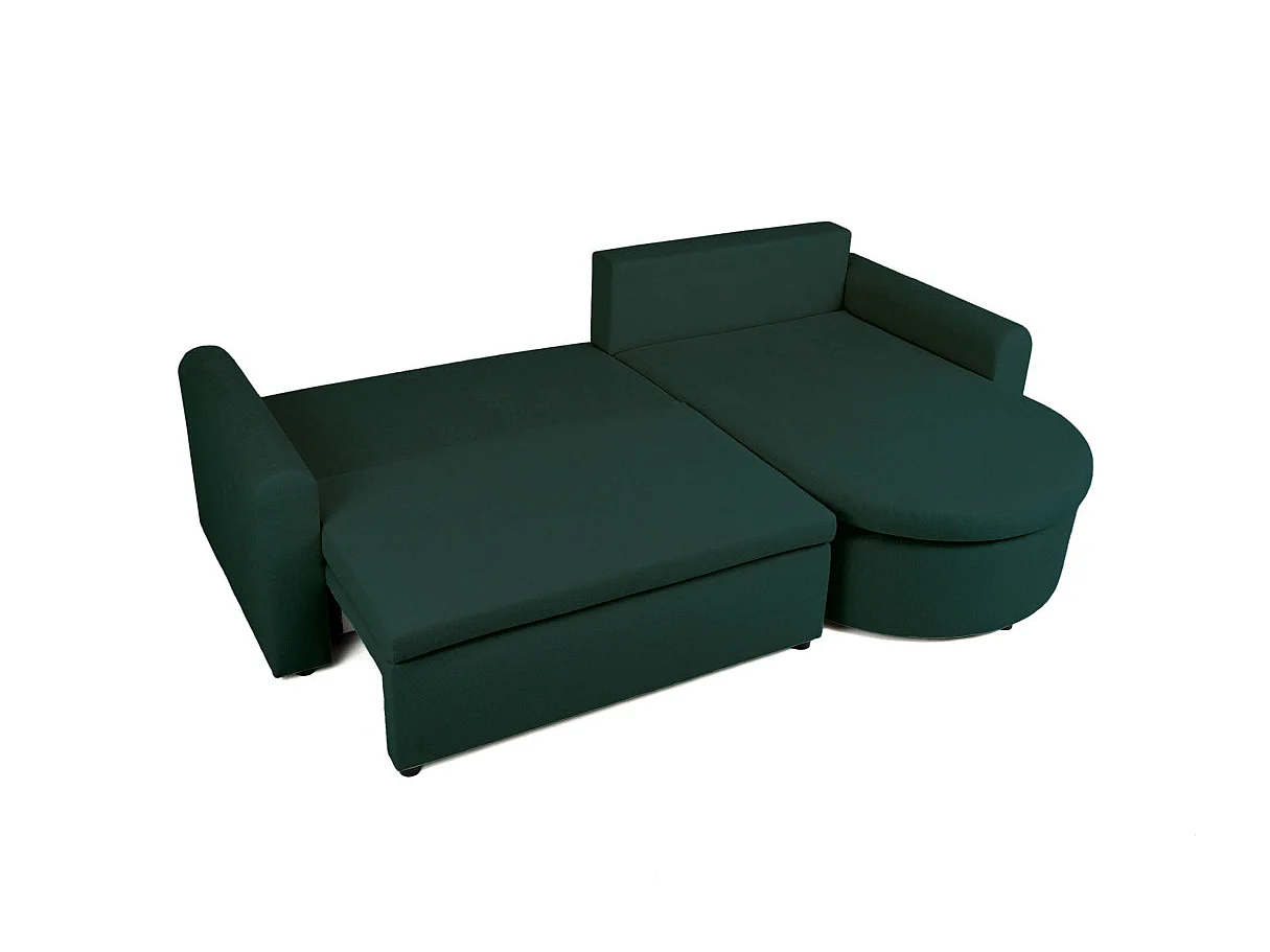 Canapé d'angle convertible 4 places avec coffre en tissu vert VERA