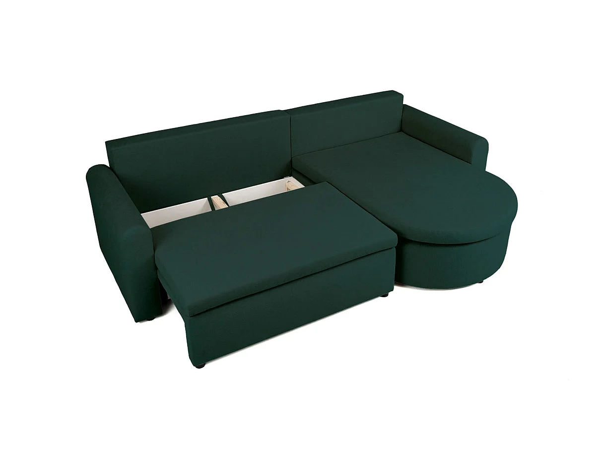Canapé d'angle convertible 4 places avec coffre en tissu vert VERA
