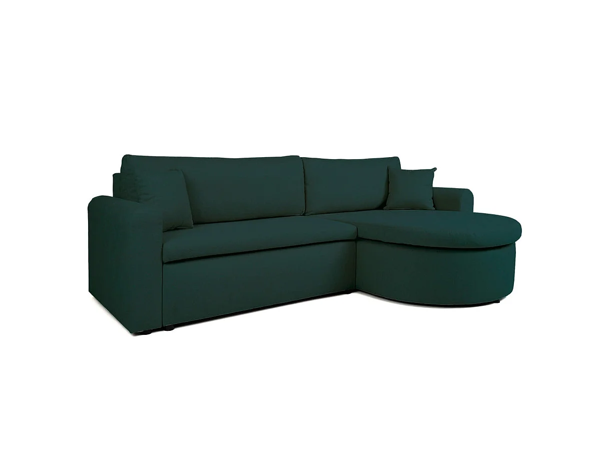 Canapé d'angle convertible 4 places avec coffre en tissu vert VERA