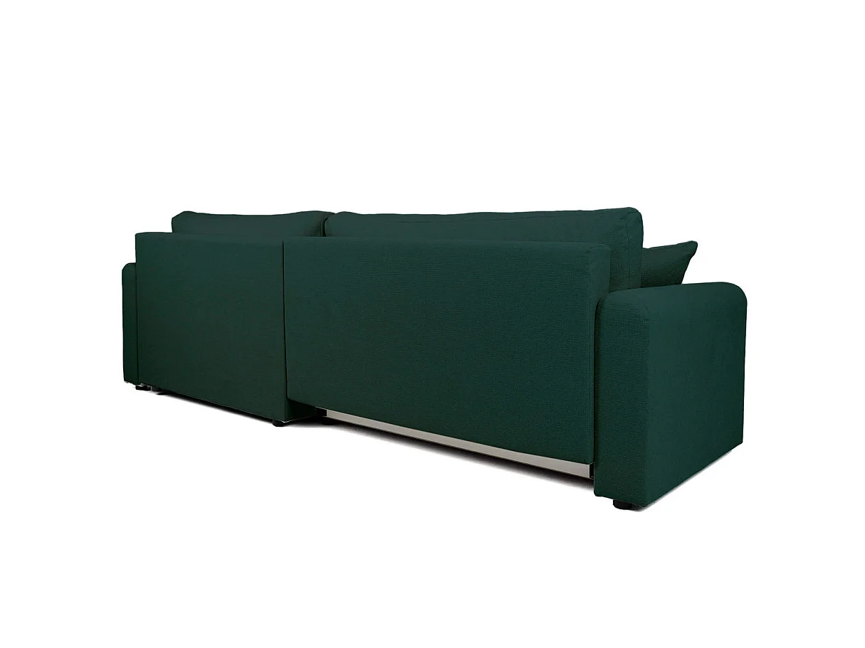 Canapé d'angle convertible 4 places avec coffre en tissu vert VERA