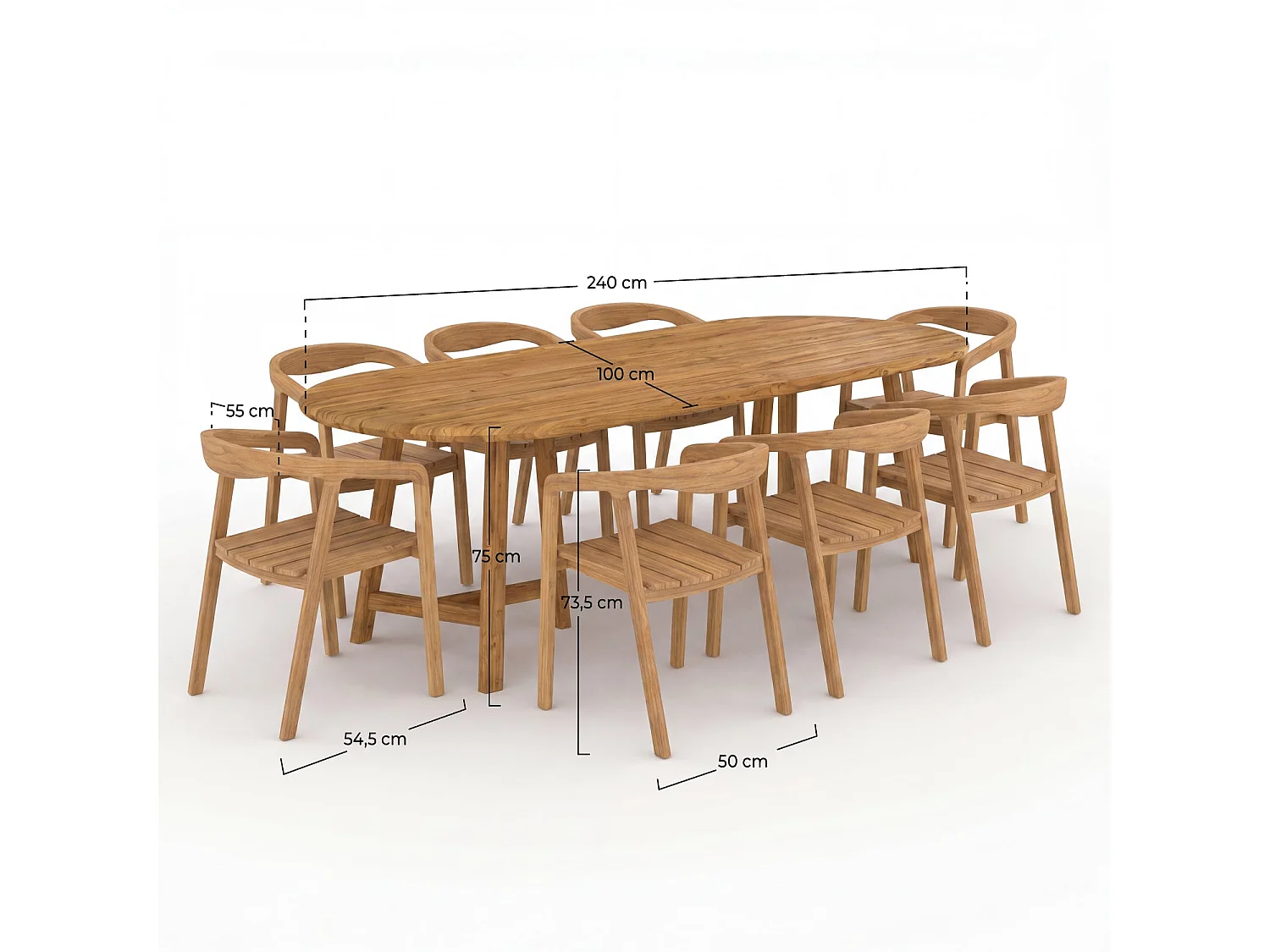 Tavolo e sedie da giardino in legno di teak riciclato, 8 persone - Bora