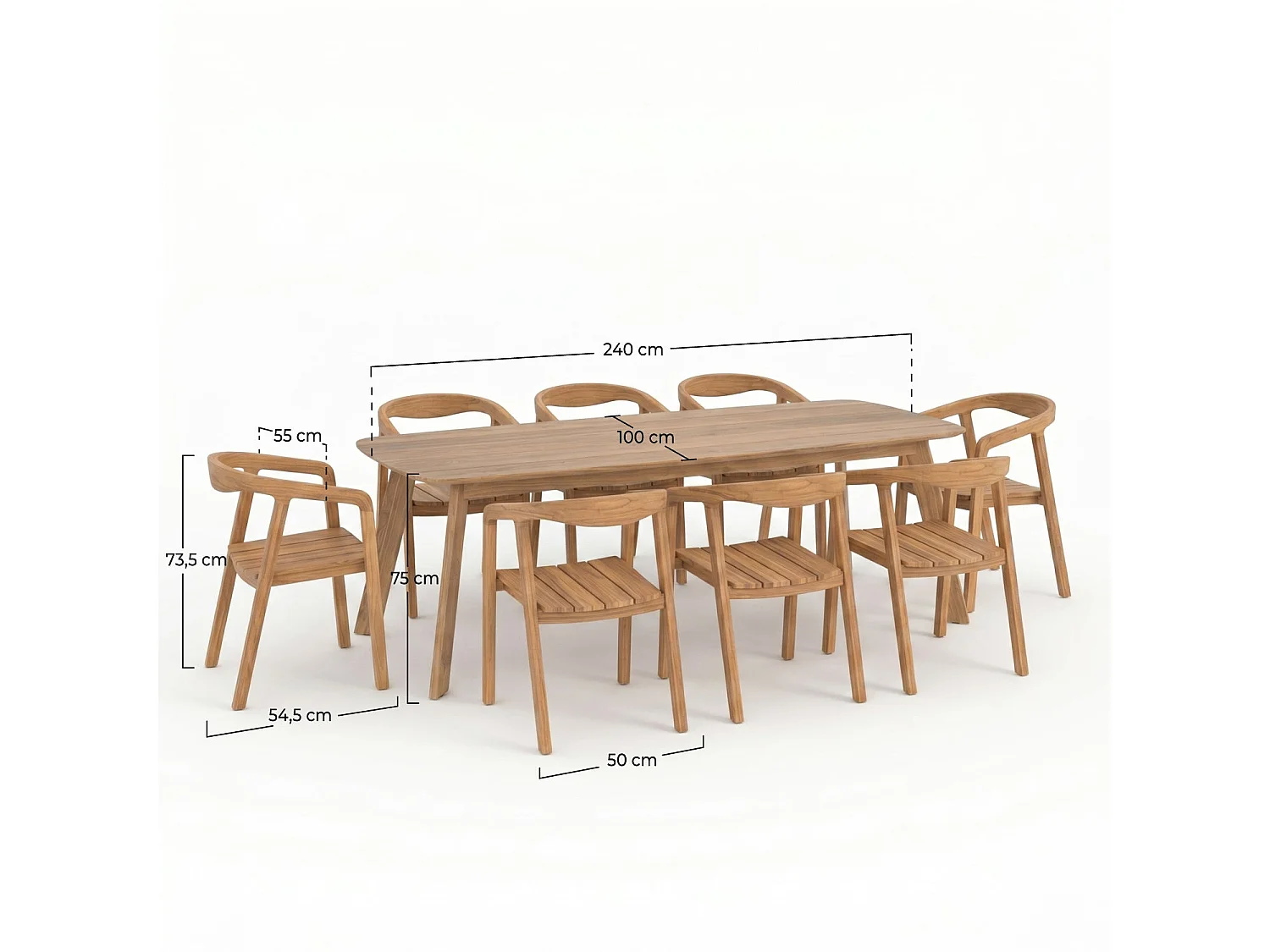 Tavolo e sedie da giardino in legno di teak riciclato, 8 persone - Lumo