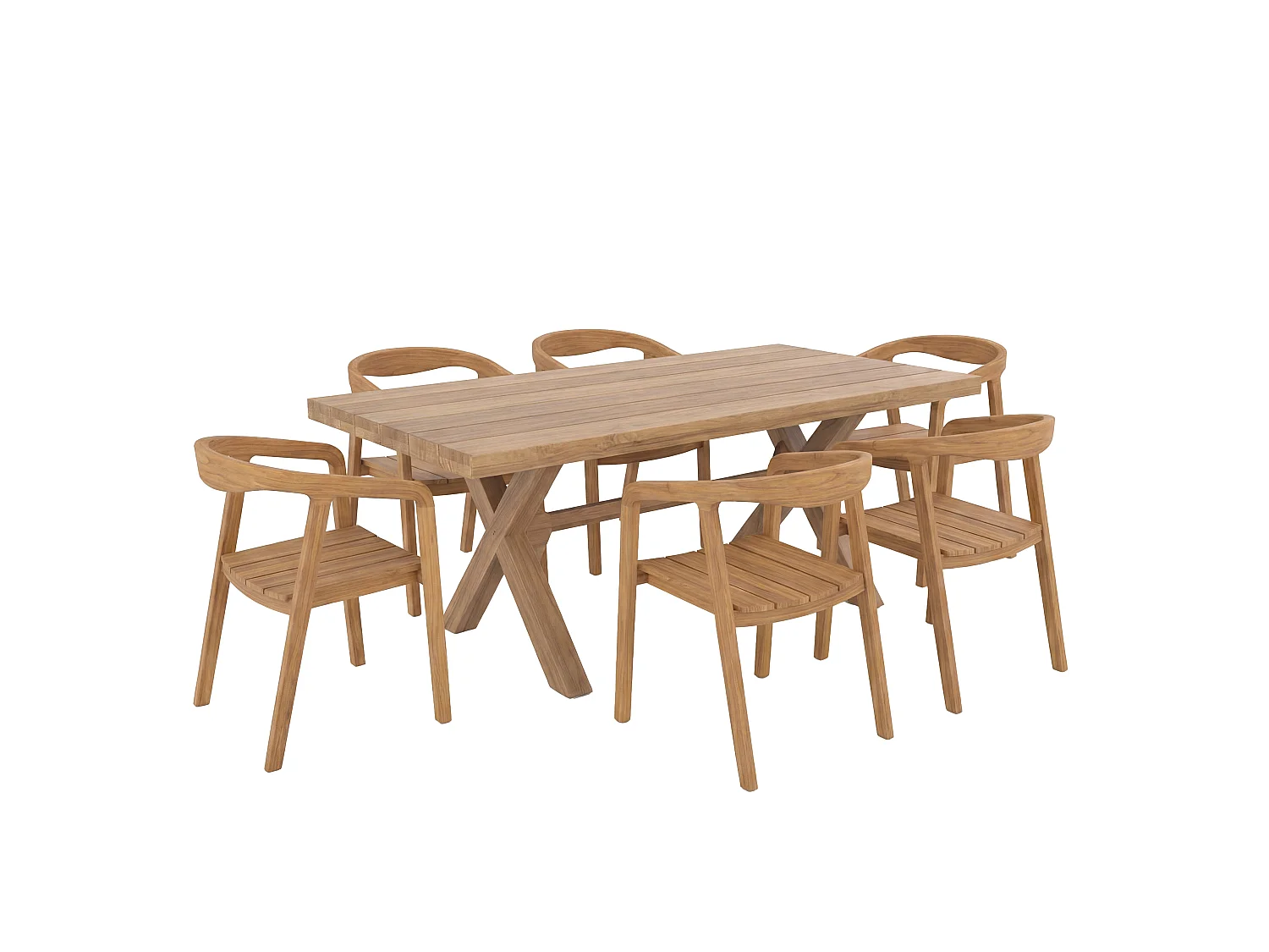 Tavolo e sedie da giardino in legno di teak massiccio, 6 persone - Suri