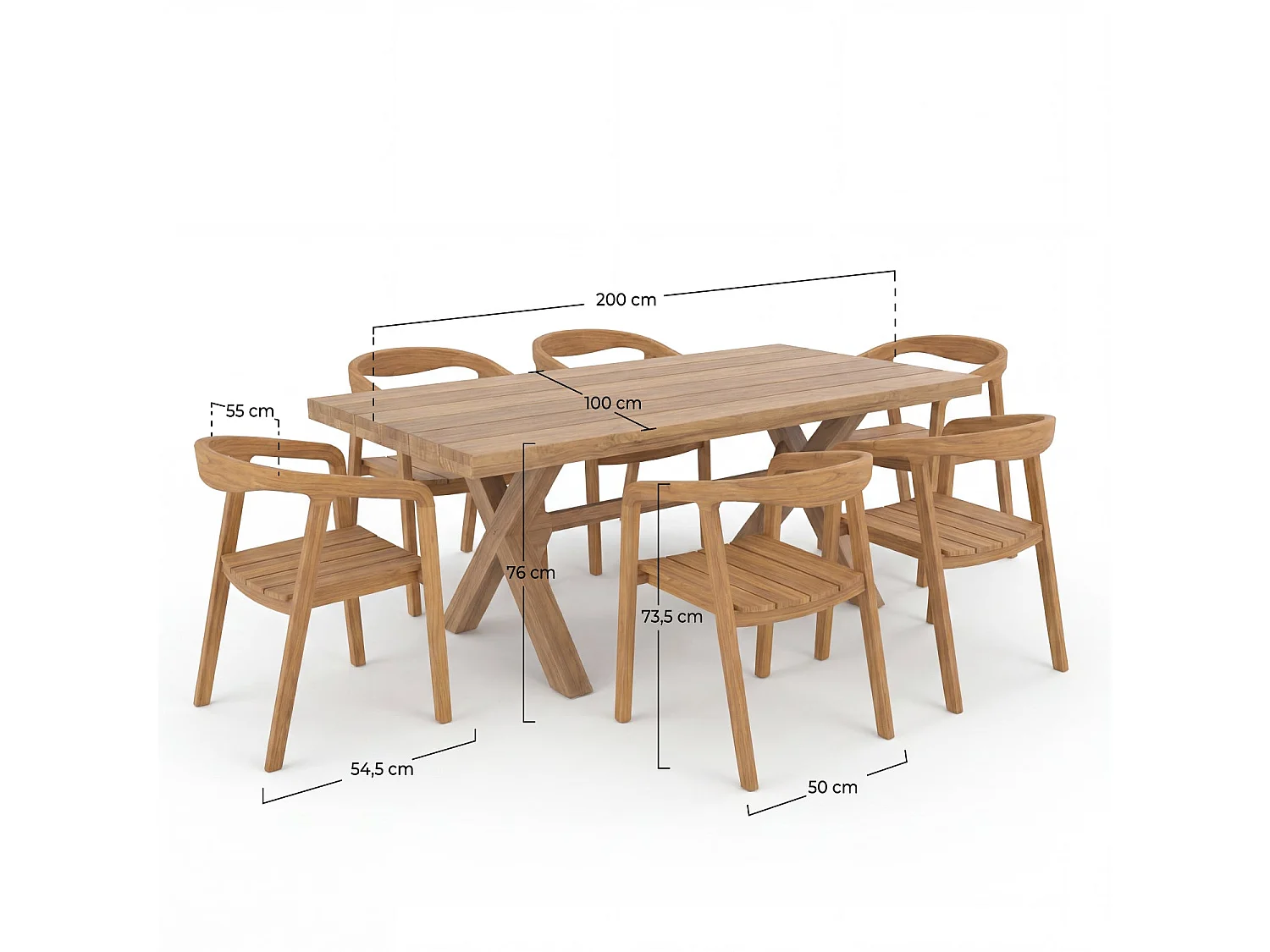 Tavolo e sedie da giardino in legno di teak massiccio, 6 persone - Suri