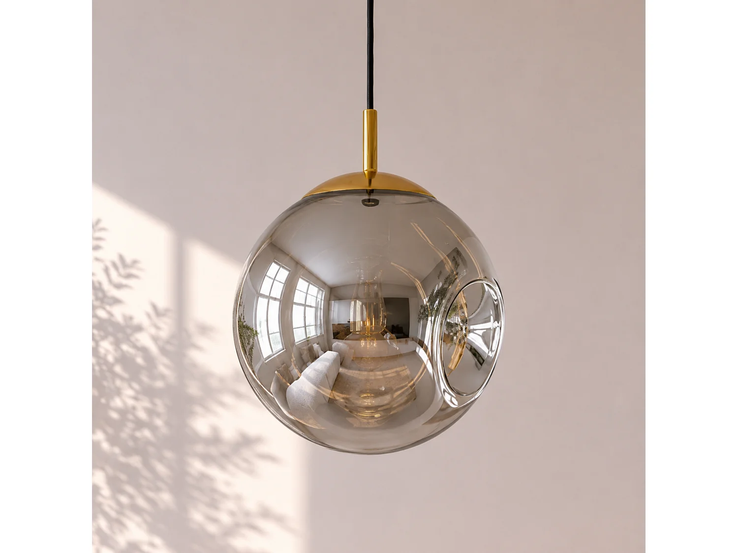 Suspension chrome en verre D25 cm - Brume