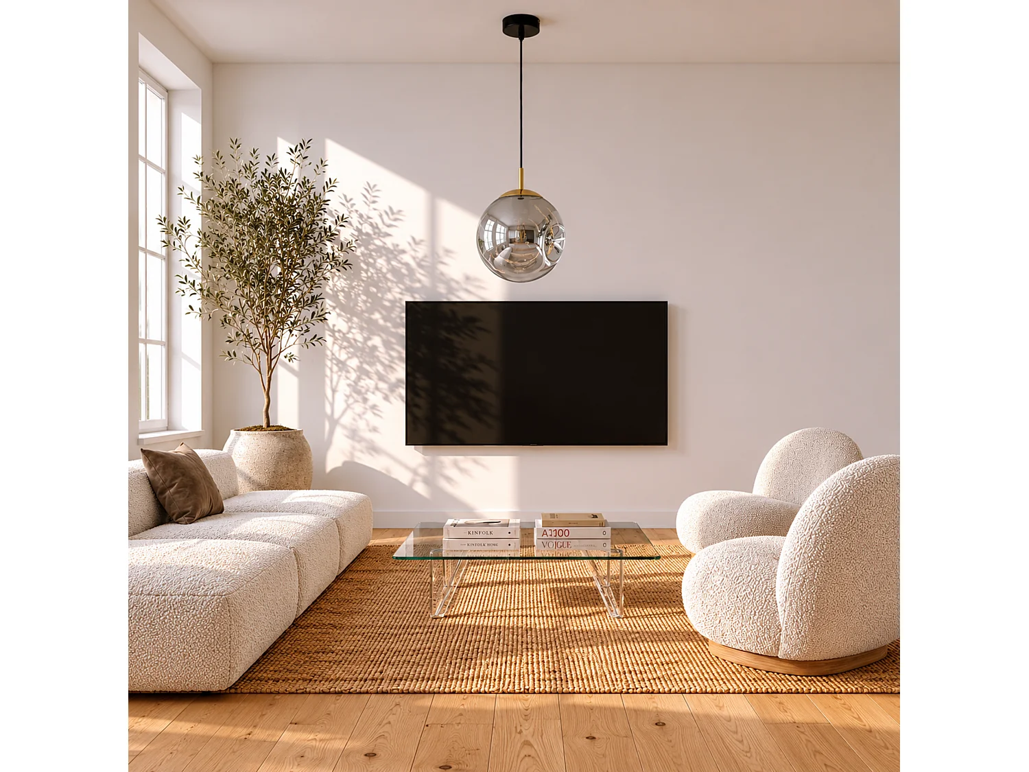 Suspension chrome en verre D25 cm - Brume