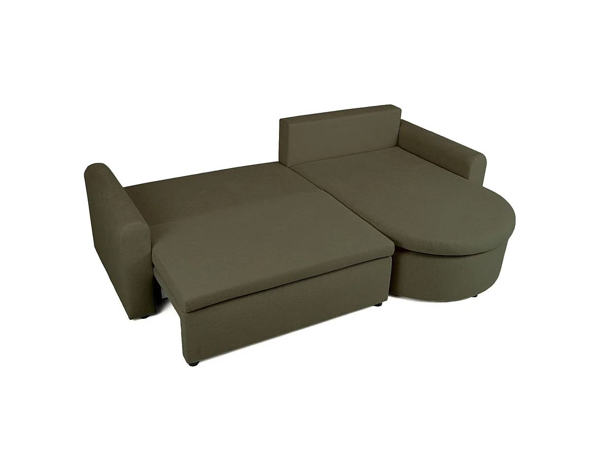 Canapé d'angle convertible 4 places avec coffre en tissu vert VERA
