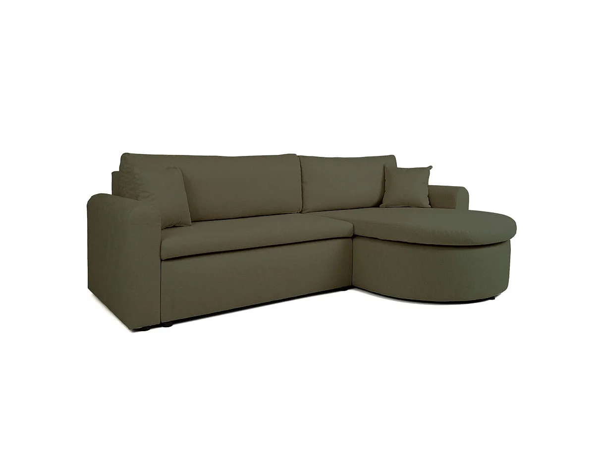 Canapé d'angle convertible 4 places avec coffre en tissu vert VERA