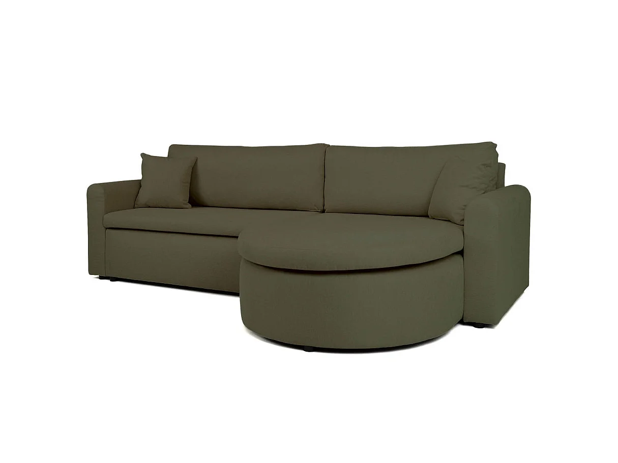 Canapé d'angle convertible 4 places avec coffre en tissu vert VERA