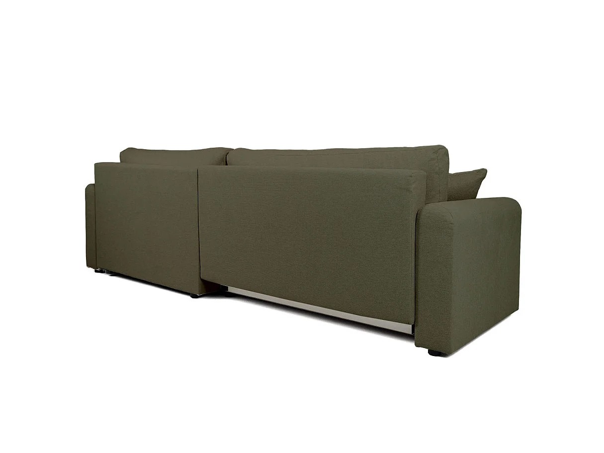 Canapé d'angle convertible 4 places avec coffre en tissu vert VERA