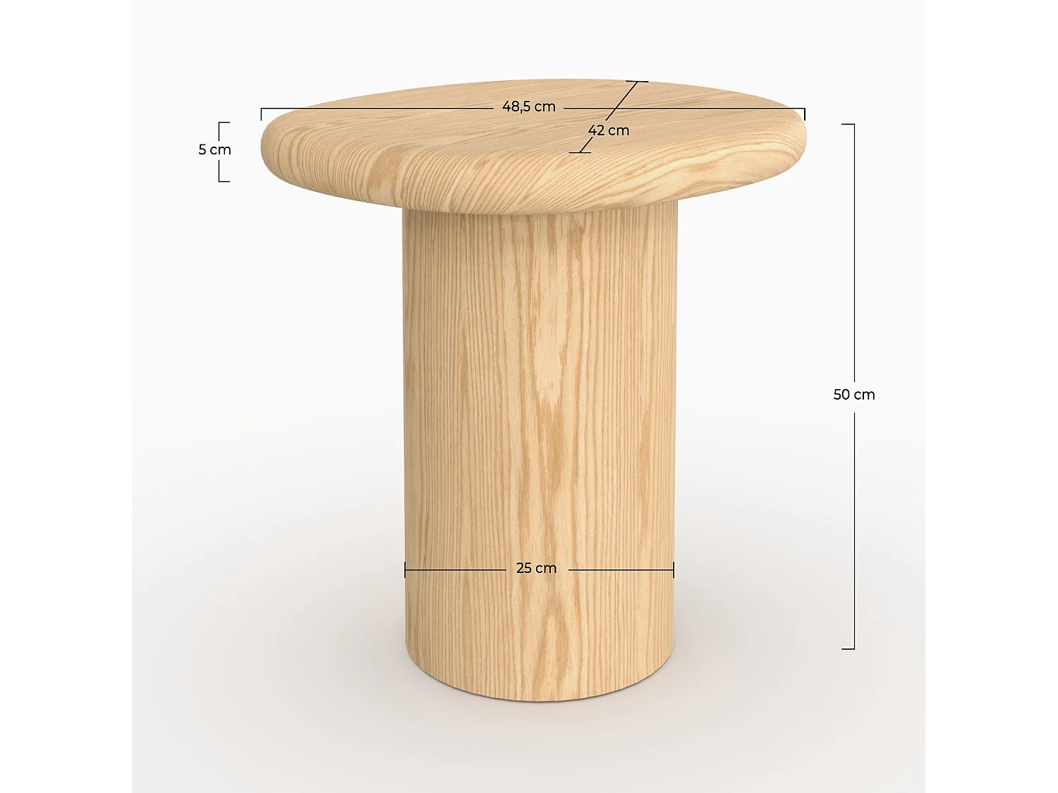 Tavolino in impiallacciatura di rovere bianco, D48,5 cm - Nubia