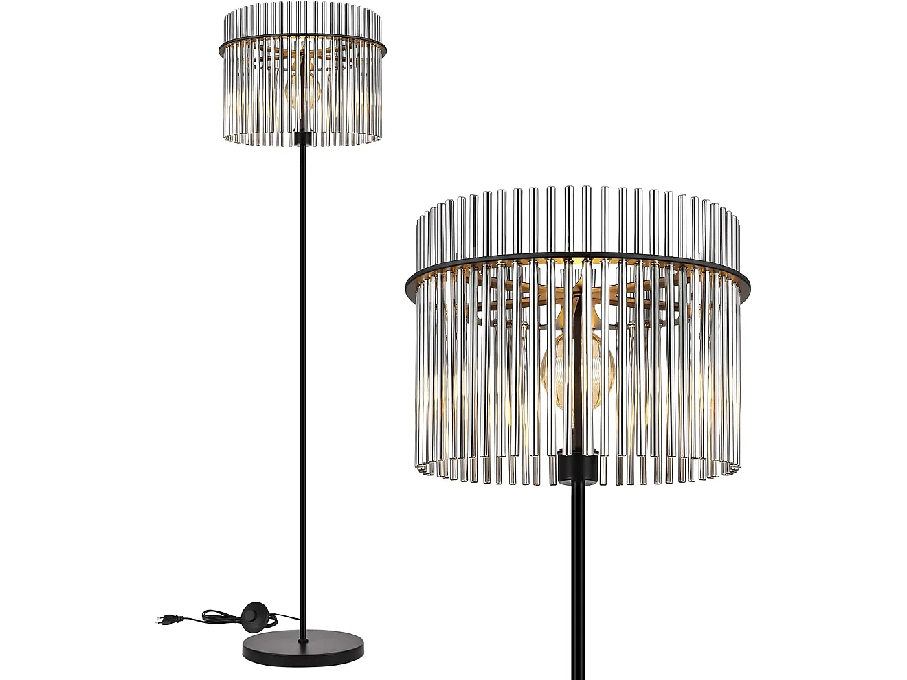 ZMH Lampadaire E27 noir lampadaire en verre avec interrupteur au pied moderne convient aux chambres aux chambres d'enfants et aux bureaux 154cm