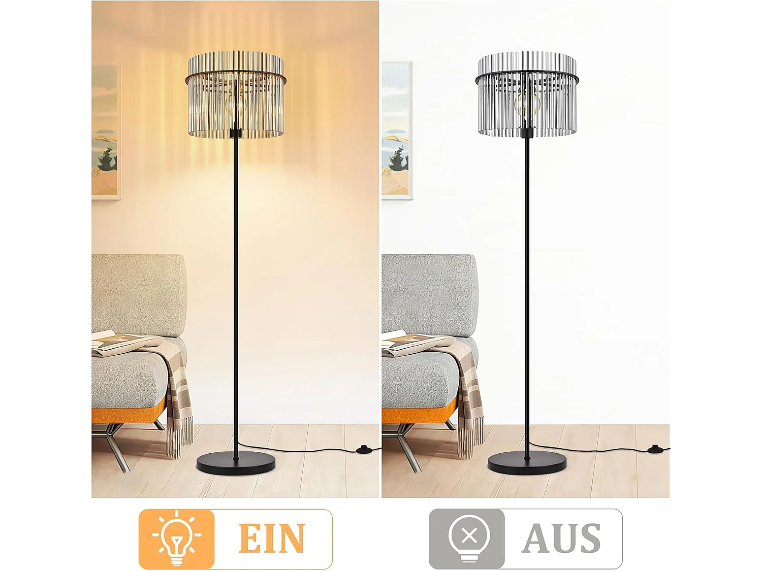 ZMH Lampadaire E27 noir lampadaire en verre avec interrupteur au pied moderne convient aux chambres aux chambres d'enfants et aux bureaux 154cm