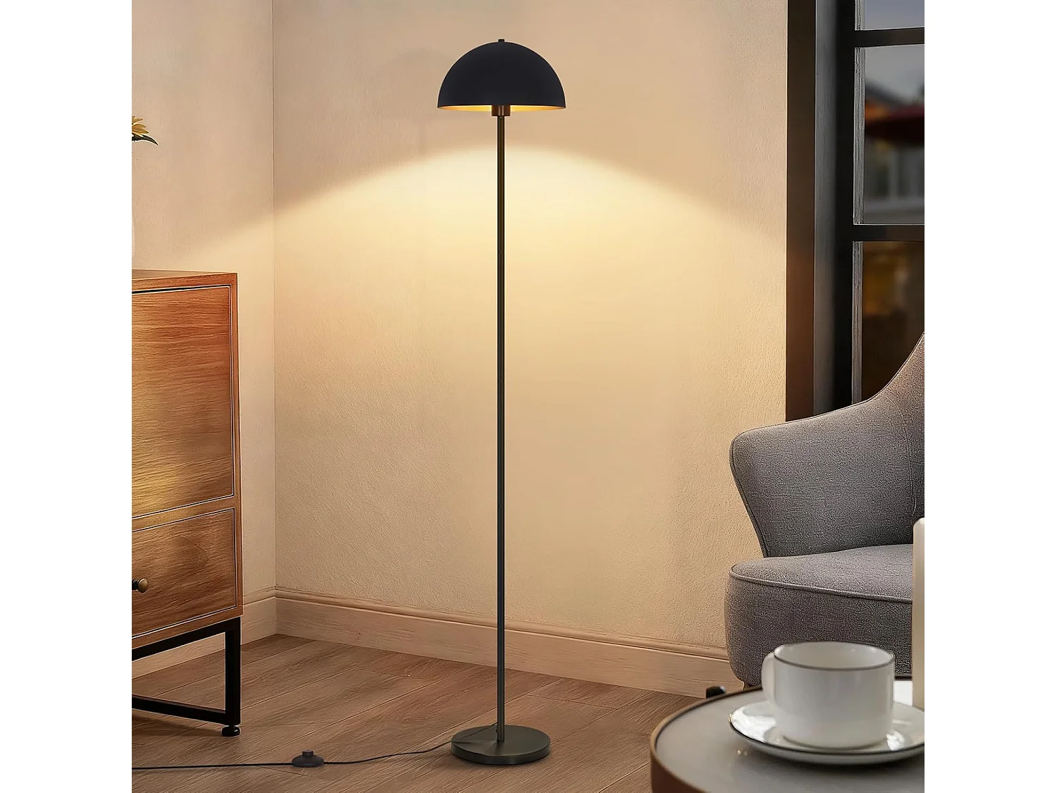 ZMH Lampadaire Moderne Noir et Doré E27 Abat-jour Tissu Ø30cm Max 40W 170cm Pour Salon Chambre Sans Ampoule