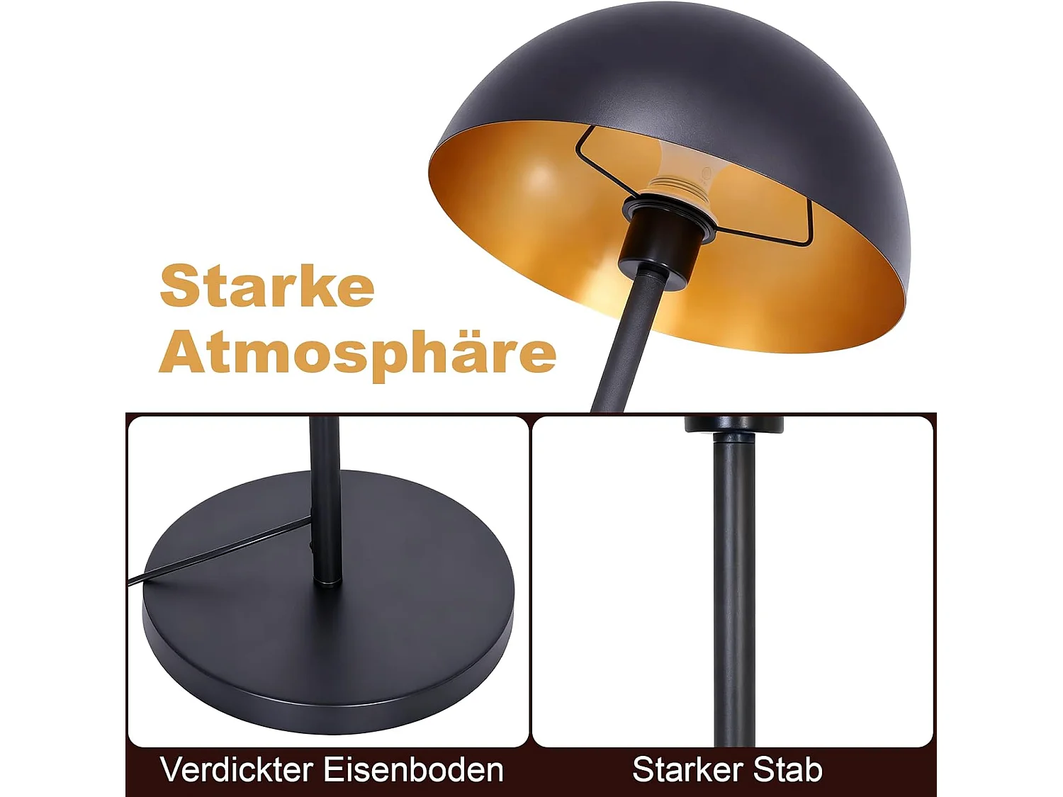 ZMH Lampadaire Moderne Noir et Doré E27 Abat-jour Tissu Ø30cm Max 40W 170cm Pour Salon Chambre Sans Ampoule