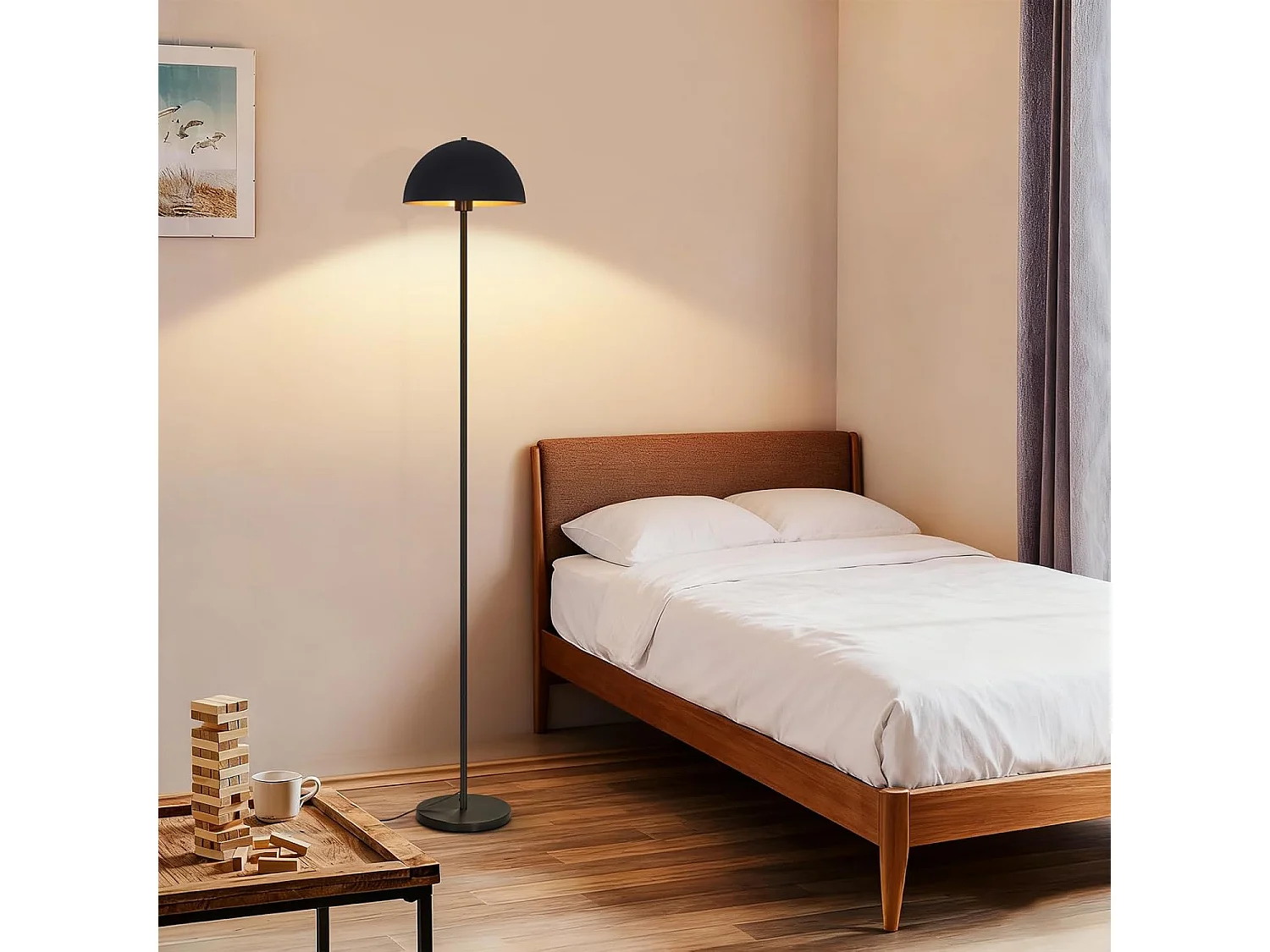 ZMH Lampadaire Moderne Noir et Doré E27 Abat-jour Tissu Ø30cm Max 40W 170cm Pour Salon Chambre Sans Ampoule