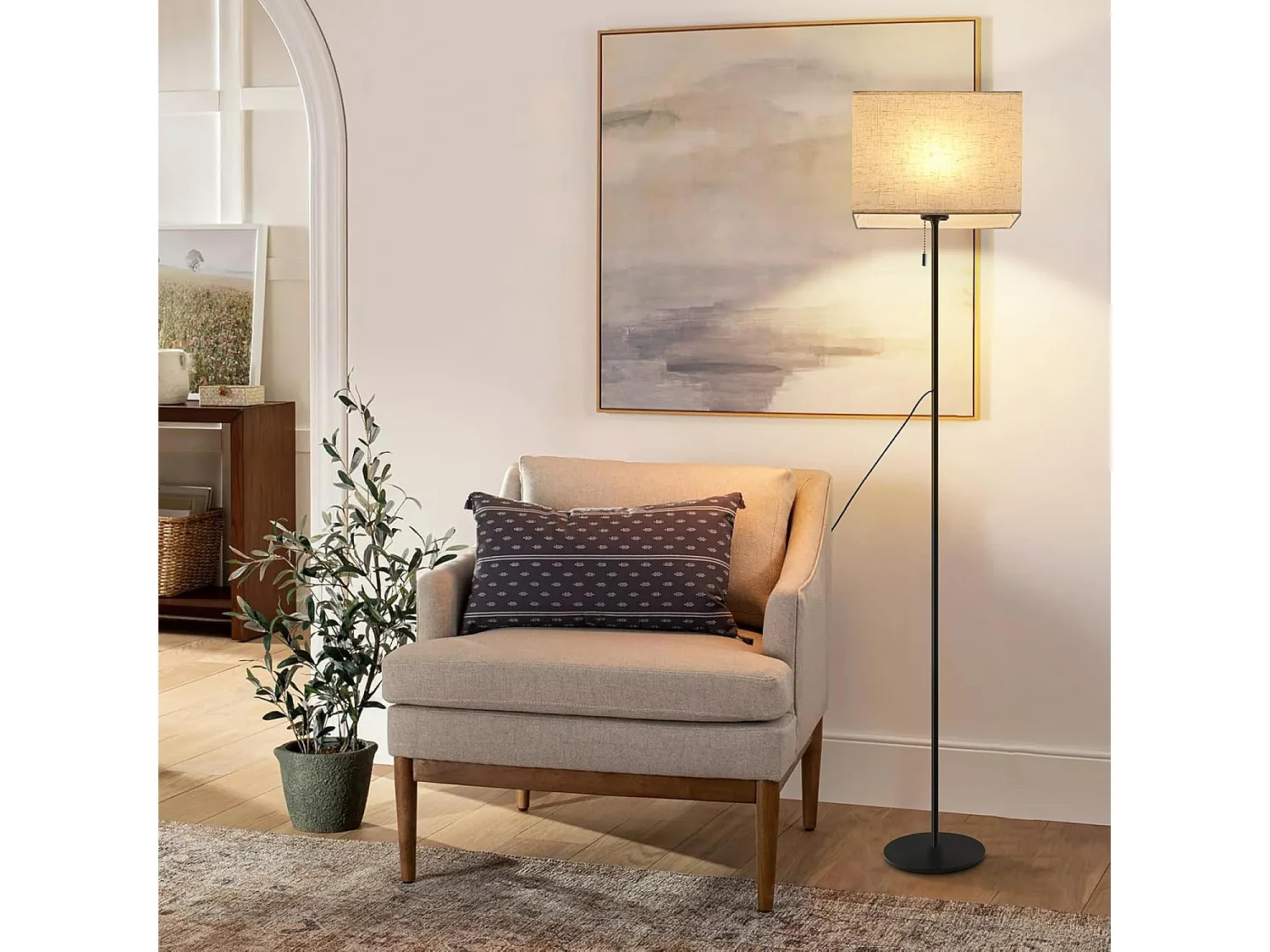 ZMH LED Lampadaire Rétro avec variateur Abat-jour en tissu Salon avec interrupteur à câble