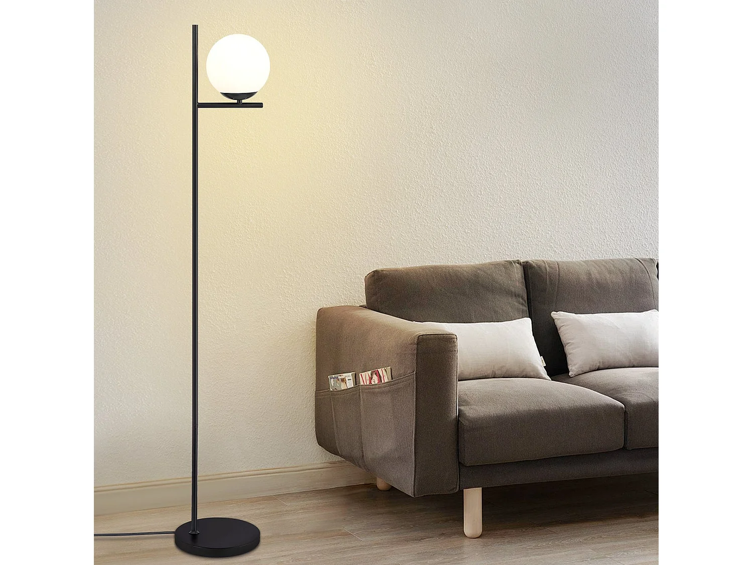 ZMH Lampadaire noir E27 1 flamme métal lampadaire industriel avec interrupteur à pied