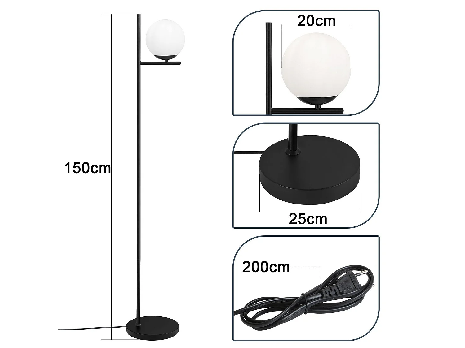 ZMH Lampadaire noir E27 1 flamme métal lampadaire industriel avec interrupteur à pied
