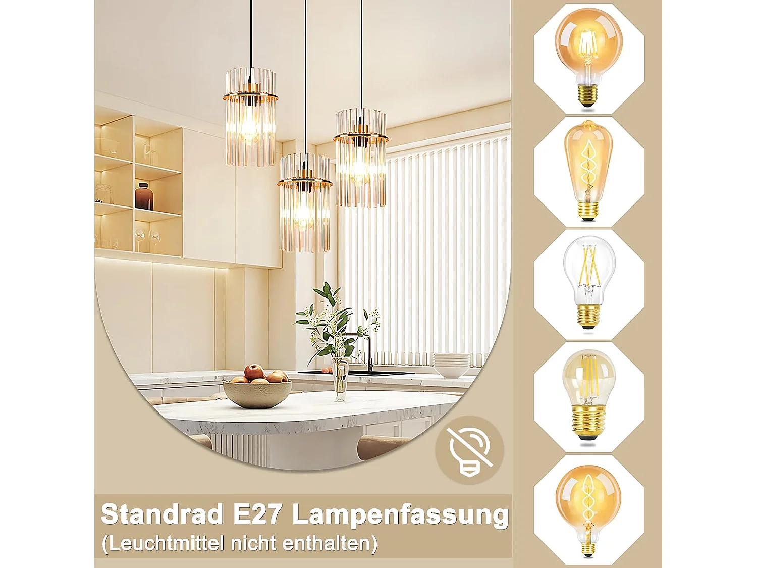 ZMH Suspension Vintage 3 Flammes Autour Verre Doré E27(sans Ampoule)