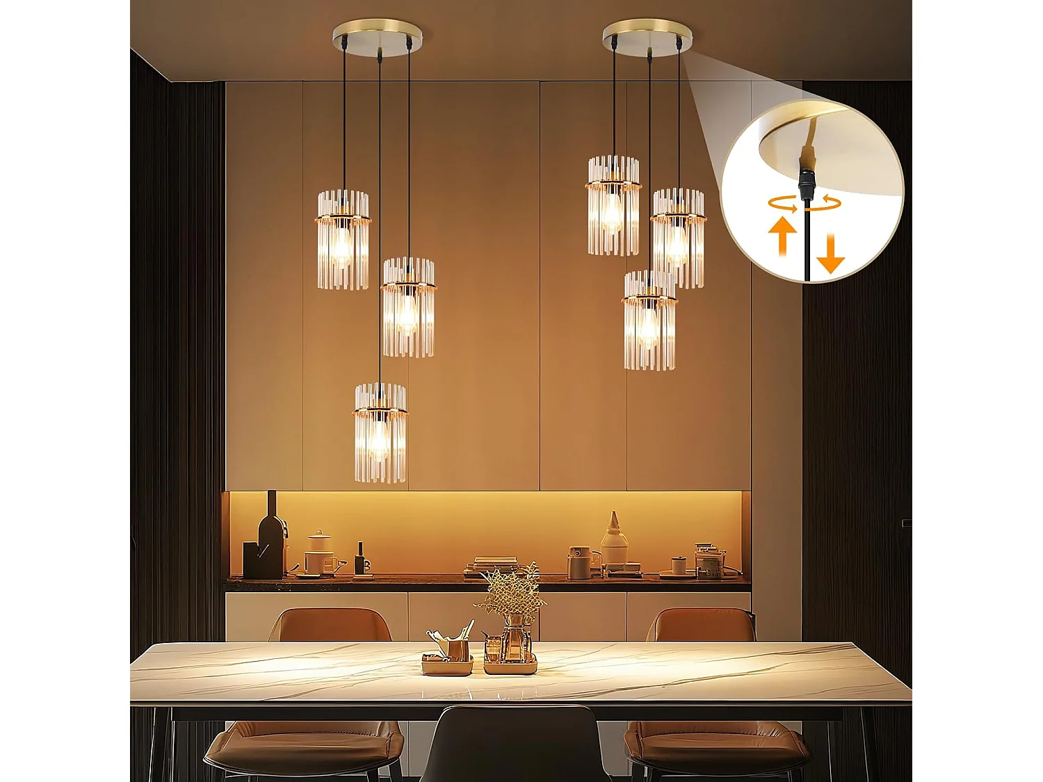 ZMH Suspension Vintage 3 Flammes Autour Verre Doré E27(sans Ampoule)